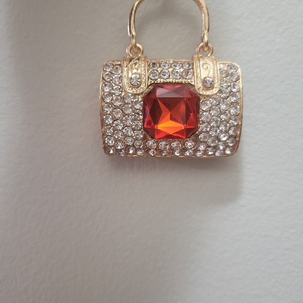 Bag or key charm- cute gold purse with red gem. NWOT. - Picture 2 of 4
